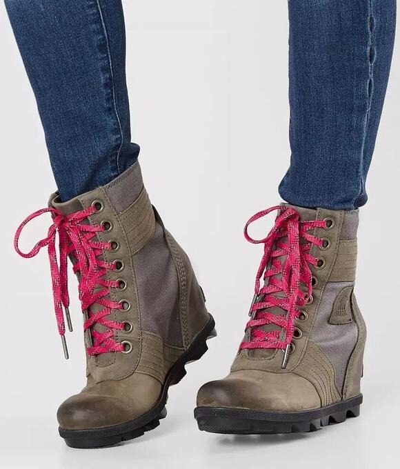 Sorel Shoes - Sorel Lexie Wedge Lace Up Boots Gray Pink Women’s Size 11